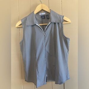 D.C.C Size Large Classic Collared Sleeveless Black Gingham Blouse with Zipper